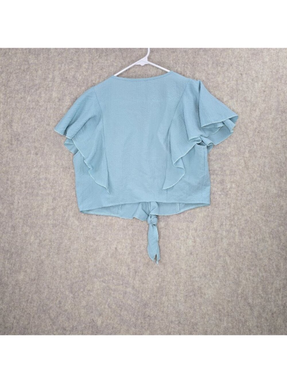 Shein Womens Ruffle Sleeve Tie Front Top Light Blue XL V-Neck Button-Down - Picture 2 of 6